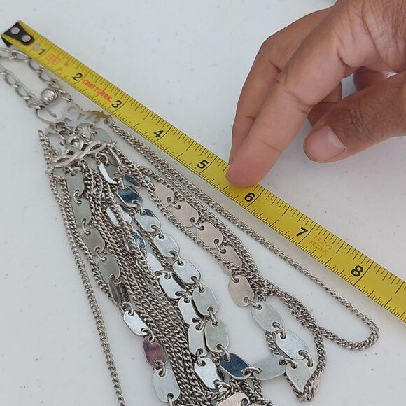 Silver Tone Multilayered Chains Statement Necklace - Picture 5 of 5